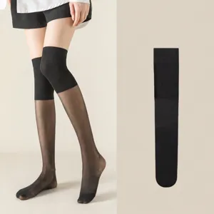 Black over-the-knee stockings for women, breathable summer knee-high sheer long socks.