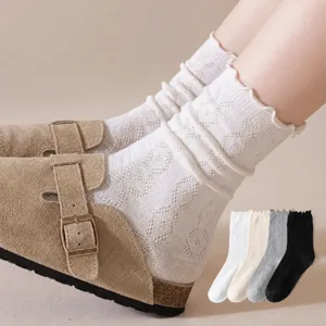 Women's Cute Ruffle Edge Polka Dot Crew Socks Thin Breathable Japanese Ballet Style Cotton Mid Tube Socks Casual Hosiery