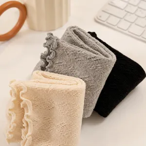 Korean style women ruffle mid tube socks sweet ballet core solid color knit hosiery