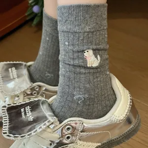 Women's Sweet Style Cute Dog Bow Embroidery Design Crew Socks Comfortable Polyester Casual Daily Stockings