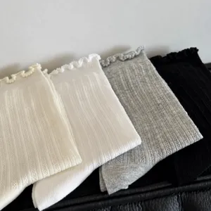 Chaussettes mi-hautes à volants pour femmes respirant maille été fin slouch décontracté blanc gris