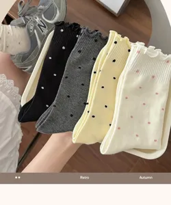 Women Ruffled Polka Dot Crew Socks Cute Vintage Aesthetic Stacked Socks Four Pairs Set