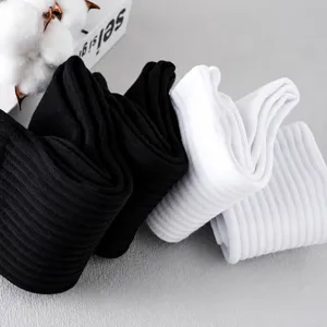Men's black and white letter print long socks, breathable cotton athletic casual crew socks.