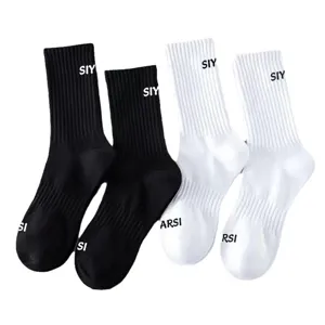 Men's letter print casual high tube socks black and white cotton sport socks winter
