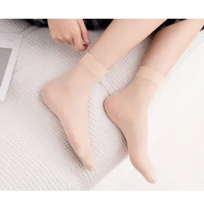 Sheer short stockings for women, summer thin translucent skin color anti-hook breathable socks