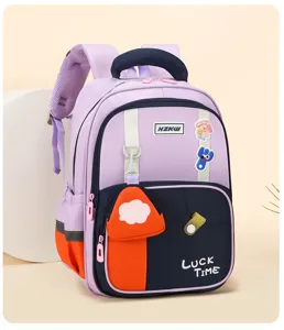 Backpack detail showcasing multi-compartment layout with cute patches and comfortable straps.
