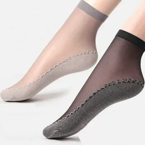 Women Velvet Mid-Calf Socks Cotton Bottom Non-Slip Breathable Sheer Socks Thin Anti-Hook Sweat-Absorbent Socks For Summer