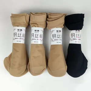 Women short silk socks summer thin anti-hook skin-toned and black socks four packs