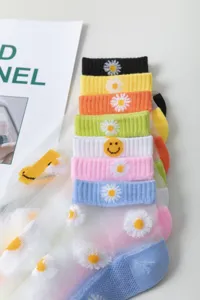 Summer ice silk daisy mesh short socks, colorful translucent ankle socks product detail display.
