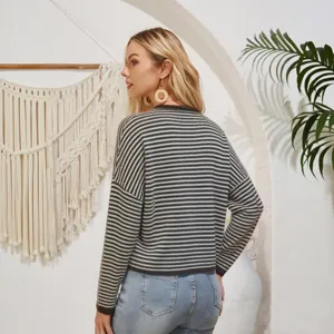 Casual striped knitwear for women featuring long sleeves and a cozy crewneck relaxed design.