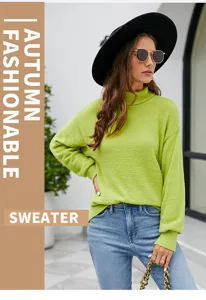 Women solid color turtleneck long sleeve sweater autumn casual knitwear pullover top