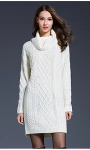 Women's Long Turtleneck Cable Knit Sweater Dress Autumn Winter Casual Warm Pullover