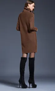Women Winter Turtleneck Long Knitted Sweater Dress Plus Size Casual Pullover Solid Outfits