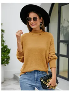 Discover this chic high-neck knitted sweater for women, perfect for autumn and winter style.