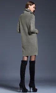 Long sleeve turtleneck knitted dress, thick cable knit winter sweater dress for women.