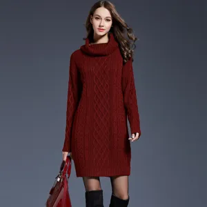 Womens Turtleneck Cable Knit Sweater Dress Long Sleeve Winter Pullover Dress Main View