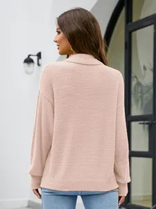 Women casual solid color turtleneck knit sweater long sleeve pullover autumn winter top