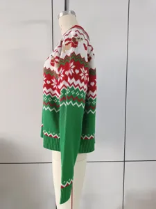 Kerst puppy jacquard gebreide trui, oversized ronde hals wintertrui voor vrouwen.