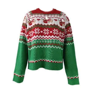 Dames Kerst Pullover Schattig Puppy Jacquard Lange Mouw Gebreide Winter Top Mode Nu