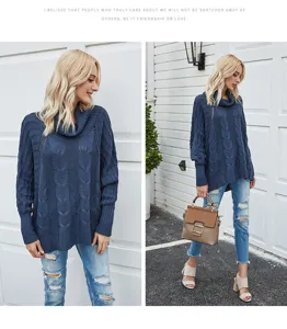Womens cable knit turtleneck sweater loose batwing sleeve casual autumn winter pullover top