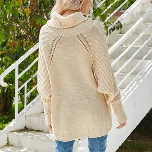 Women oversized turtleneck batwing sleeve knit sweater casual winter warm pullover top main view