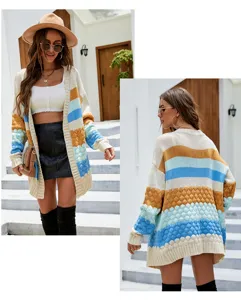 Details zeigen den stilvollen Strickjacke Cardigan mit Farbblock für Damen in gemütlicher Mode.