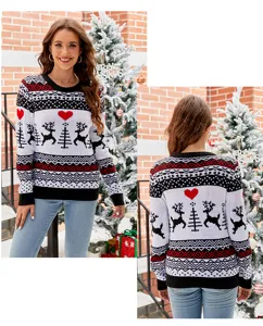 Weihnachten Jacquard Pullover für Damen, gemütlicher Winter langarm Strickpullover.