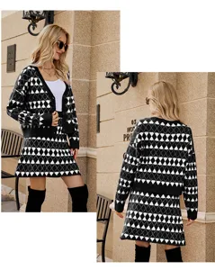 Ensemble cardigan en tricot et jupe noir et blanc vue détail, jacquard très élégant.