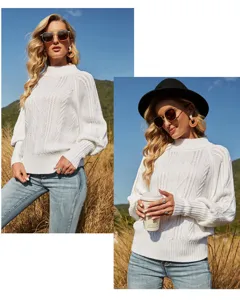 Gedetailleerd overzicht dames wit kabeltrui met col lamourenmouwen outdoor stijl chic