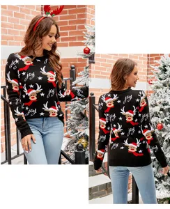 Damen Weihnachtspullover mit festlichem Rentiermuster und Joy Jacquard, lässiger Strickpullover.