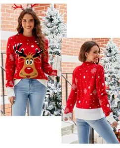 Weihnachts Rentier Strickpullover mit Schneeflocken Muster, gemütlicher Pullover.
