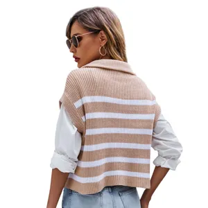 Mujer chaleco de punto a rayas informal sin mangas parte superior otoño invierno