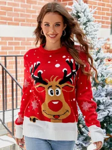 Suéter de Navidad para mujer con diseño de reno, jersey de punto cómodo y cálido de invierno.