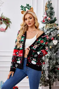 Women Christmas Knitted Cardigan Casual Long Sleeve Open Front Sweater Coat Winter Top.