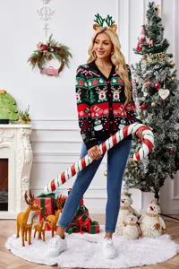 Women Christmas Long Sleeve V-Neck Knit Cardigan Casual Holiday Sweater Outerwear