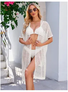 White crochet beach cover up knit cardigan summer swimwear kimono vacation outfit