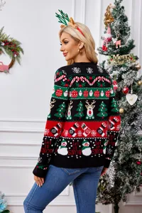 Women's Christmas knitted sweater long sleeve casual pullover festive winter knitwear top