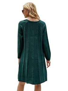 Effen lang kabelgebreide trui jurk, losse a-lijn winter gebreide jurk voor dames.