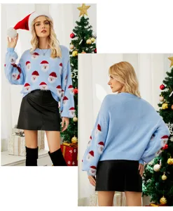 Suéter de punto con estampado de Papá Noel para mujer, parte superior de invierno casual.
