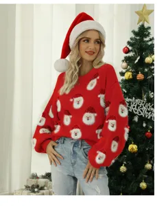 Suéter de punto de Navidad para mujer Santa Claus otoño invierno manga larga elegante