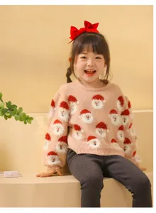 Suéter de punto con motivo de Papá Noel para niños, jersey de invierno cálido para niñas.