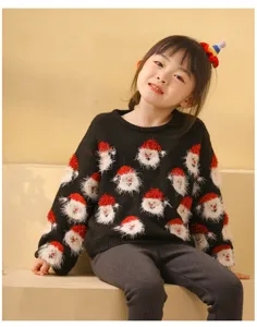 Sueter de Navidad para ninos negro manga larga lindo Papa Noel tejido invierno calido