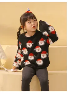Jersey de punto navideño infantil detalle, bonito patrón de Papá Noel, cómoda ropa de invierno.