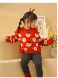 Bonito jersey de Navidad para niños con patrón mullido de Papá Noel, parte superior de punto.