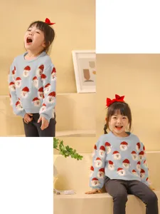 Bonito jersey de punto con motivo de Papá Noel para mujeres y niñas, parte superior casual.