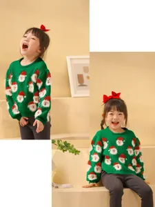 Ninos Navidad Papa Noel jersey de punto verde manga larga pullover top calido