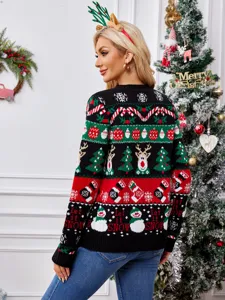 Women Christmas sweater long sleeve knit pullover loose winter holiday cute festive apparel top