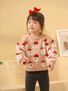 Joli pull en tricot imprimé Père Noël pour enfants automne hiver chaud vêtements enfants