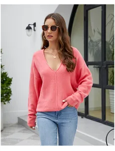 Dames V-hals los gebreide trui casual lange mouwen streetwear herfst winter top