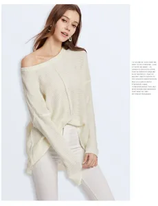 Women's off-shoulder loose knit sweater casual long sleeve pullover autumn winter top